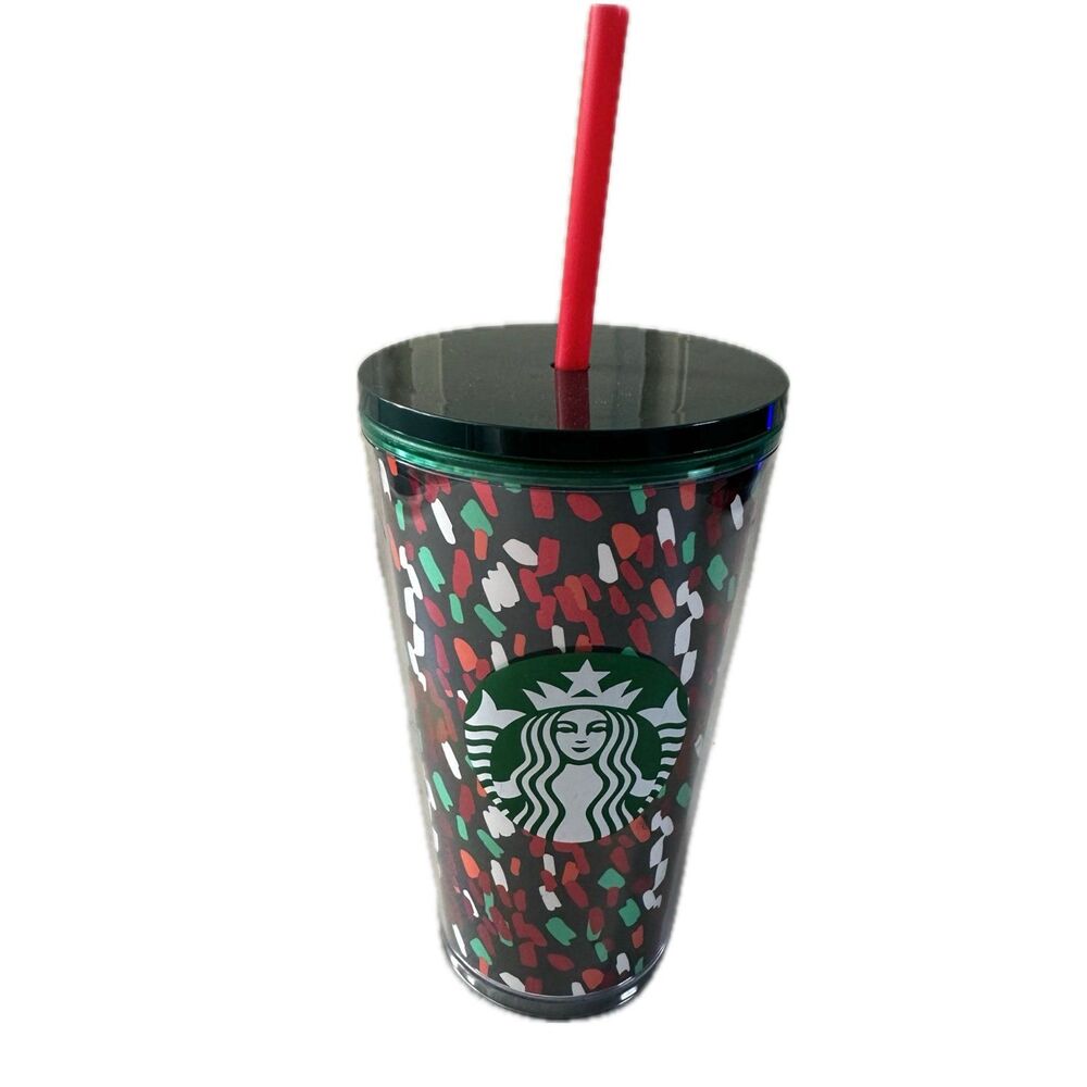 NWT Starbucks 2019 Holiday Confetti Cold Cup Acrylic Tumbler Lid Straw 16oz